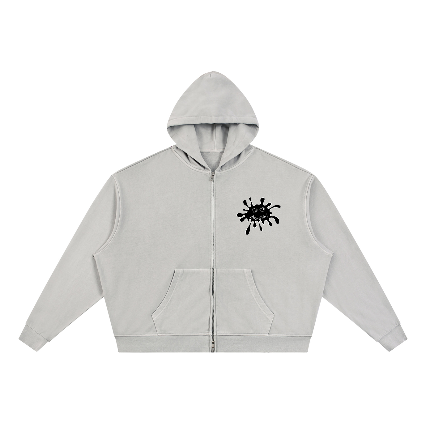 OTM Unisex Vintage Wash Full Zip Boxy Hoodie