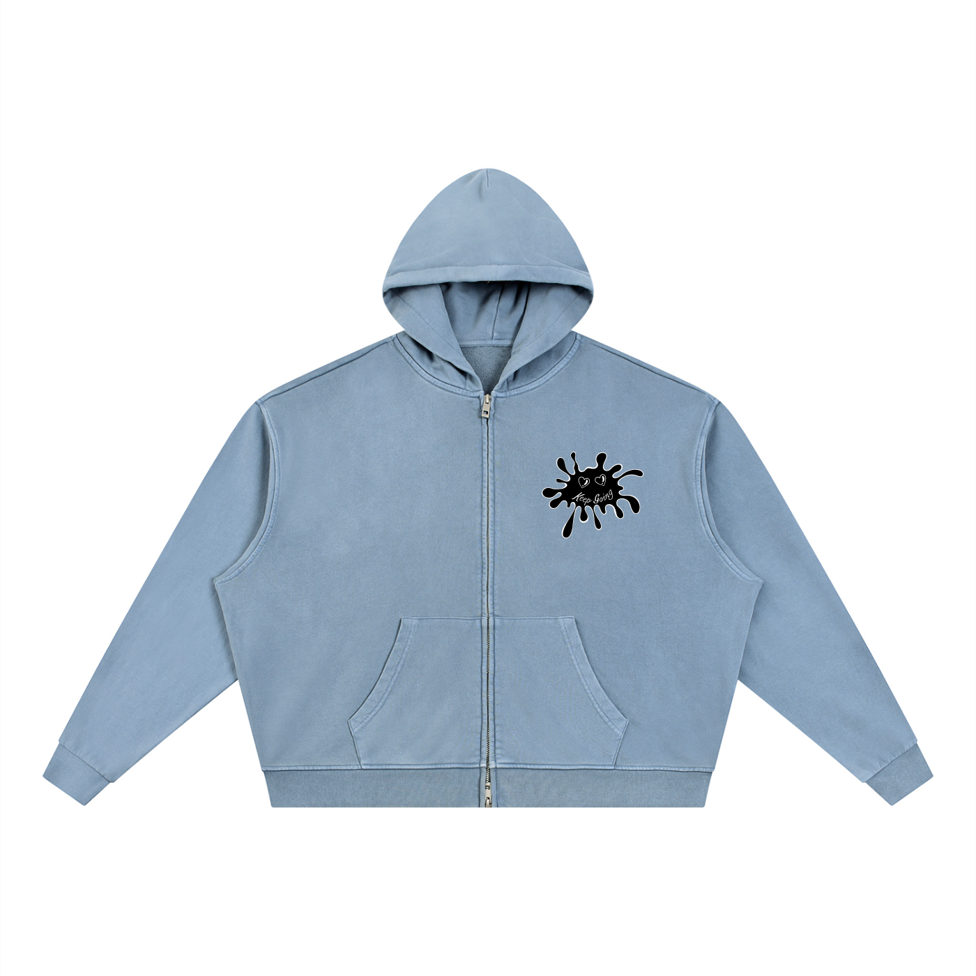 OTM Unisex Vintage Wash Full Zip Boxy Hoodie
