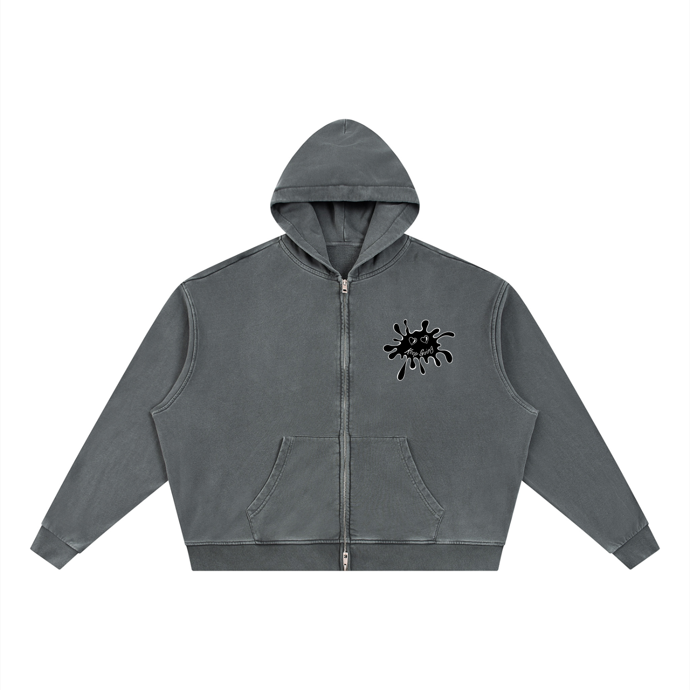 OTM Made Vintage Wash Full Zip Boxy Hoodie